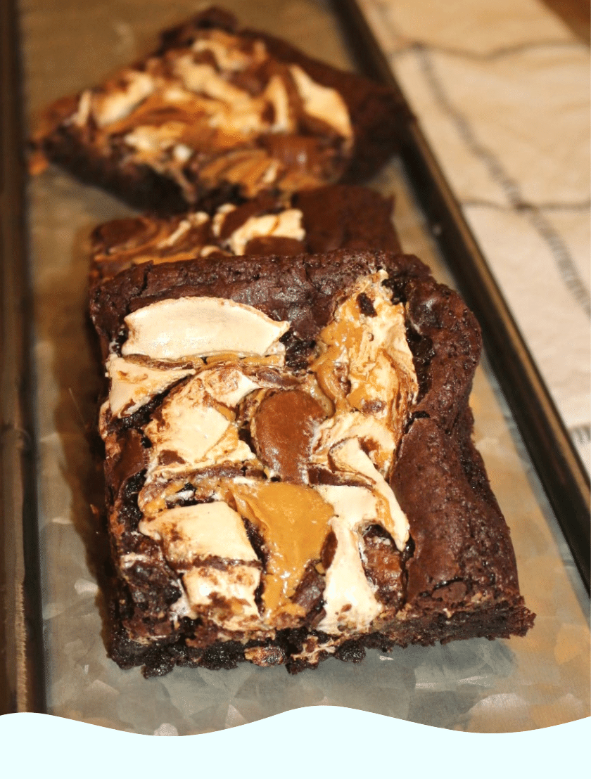 gluten free brownies topped with caramel