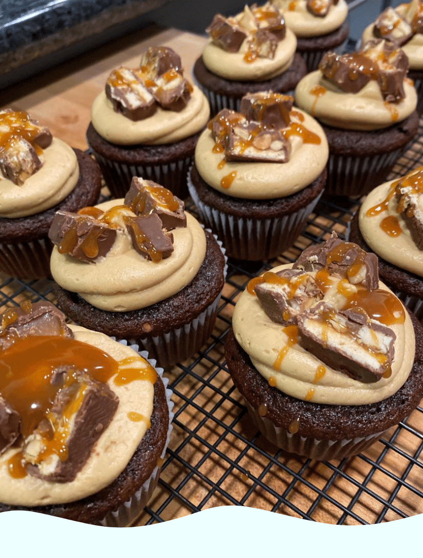 Gluten Free Cupcakes topped with caramel and candy slices